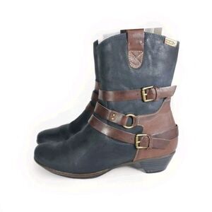 Anthropologie Pikolinos Leather Strappy Buckle Cuban Heel Boots 38/7